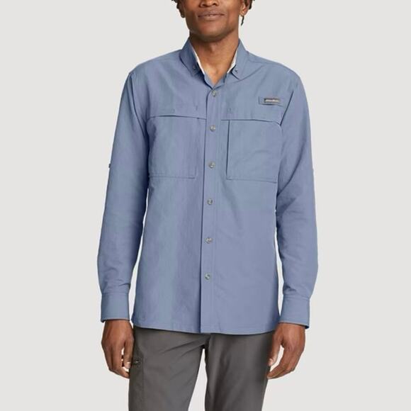 Eddie Bauer Ripstop Guide Long Sleeve Button Shirt Blue Men’s XL Performance EUC - Picture 1 of 8